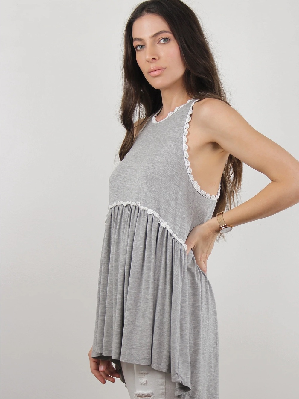 POL Beckah Top in Gray Women’s Size Large Boho